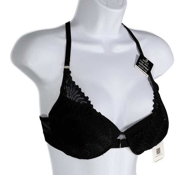 Rene Rofe NWT 36C Black Lace Extreme Push-Up Bra Gold Hardware Coquette Vampy - Picture 4 of 14
